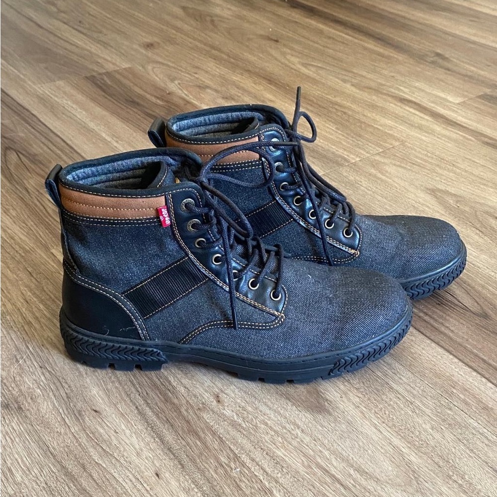 LEVI'S Combat/Work Boots - Black Denim/Canvas - Size 10 - Rugged & Stylish!